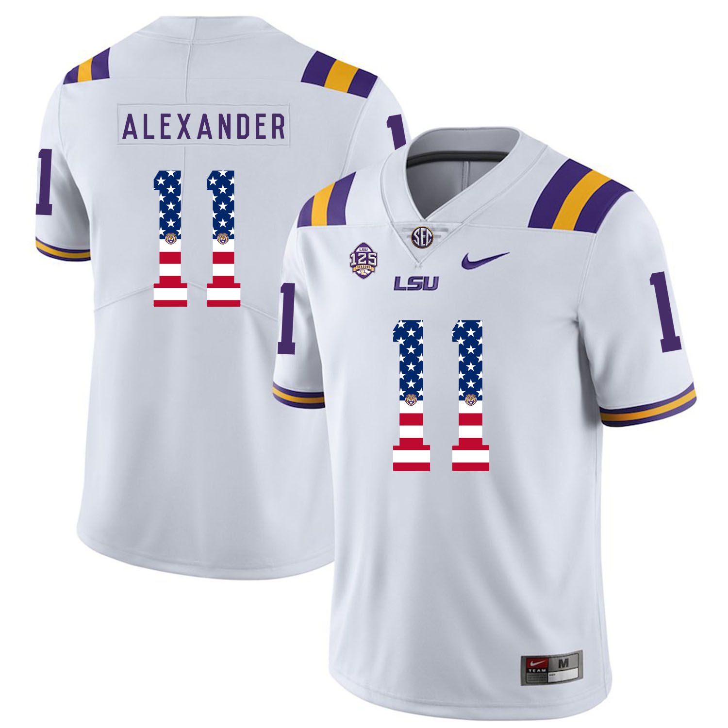 Men LSU Tigers #11 Alexander White Flag Customized NCAA Jerseys